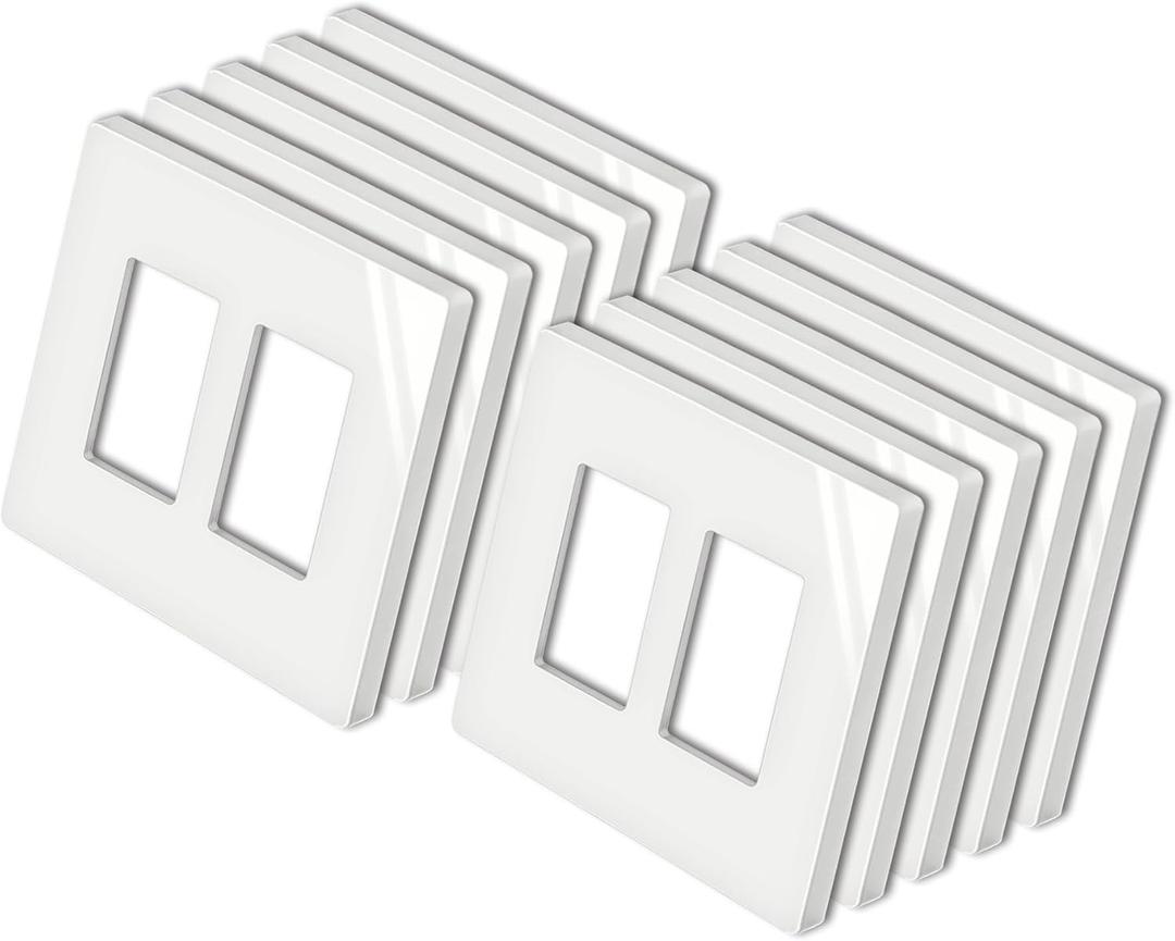 BESTTEN [10 Pack] 2 Gang Screwless Decorative Outlet Cover, Mid-Size Wall Plate, H4.88" x W4.93", Faceplate Cover for Decorator Receptacle Outlet & Switch, USWP4 Glossy Off White