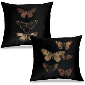 Vintage Victorian Gothic Butterfly Pillow Covers 18x18 Set of 2, Butterfly Room Decor, Moody Dark Academia Moth Decorative Throw Pillow Covers for Home Bedroom Living Room