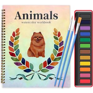 3 x Watercolor Workbook, Large 10.3x8.3” Beginner Friendly Watercolor Painting Kit with Thick Paper & 3 Brushes Included, Bird, Animal, Ocean & Flower Themes
