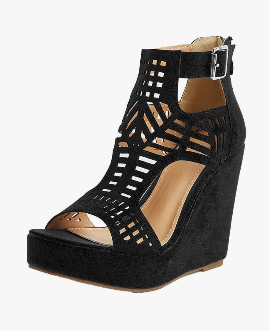 AOSPHIRAYLIAN Wedge Sandals for Women Open Toe Cutout Platform Bohemian Sandals High Heel Buckle Ankle Strap Comfy Summer Sandals, size 8,5