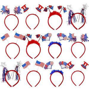 BBPOOL 4th of July Headband 12pcs Patriotic Headbands Uncle Sam Hat USA Flag Headbands for Independence Day Party Favors Fourth of July Party Accessories