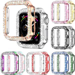 12 Pack Rc-Z for Apple Watch Series SE(2nd) 6 5 4 44mm Bling Case, Bumper Double Diamonds Rhinestone Protective Frame Replacement Accessories for iPhone Watch iWatch 44 mm Women