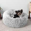 Super Plush Cuddler Round Soft Dog Bed Comfortably Stuffed Choose Size and Color (X-Small - 24" Diameter - Cream and Grey )