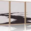 KAIRNE Abstract Neutral Lake Framed Wall Art Set, Neutral Shape Wall Painting, Abstract Black and Grey Landscape Wall Decor, Modern Watercolor Art Print for Living Room, Bedroom, Office - 24"x36"x3