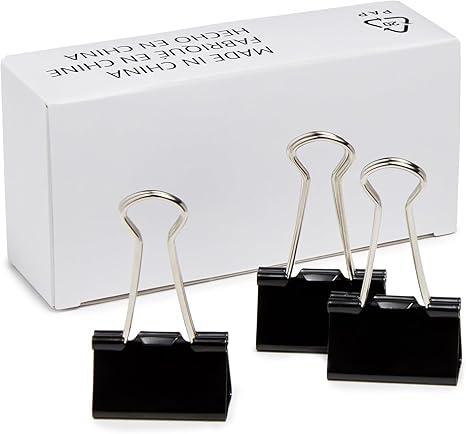 Amazon Basics Sturdy Binder Clips, Office Supplies, Medium 1.25 in, Document Organizing, Black, 96 Count (4 Pack of 12)