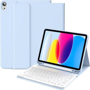 Keyboard Case for iPad (A16) 11th Gen 11 Inch 2025, iPad 10th Generation 10.9 Inch 2022, Detachable Wireless Bluetooth Keyboard with Built-in Left Side Pencil Holder (Sky Blue)
