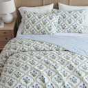 Martha Stewart - King Quilt Set, 100% Soft Cotton Floral Bedding for Year Round Comfort, 3 Piece Bed Set with Matching Pillowcases (Chloe Green)