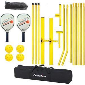 Complete Pickleball net Set for Outdoor, Indoor, Backyard use, Includes Metal Frame, 22 Feet PE net, Paddles, Balls,Carry Bag (Yellow)