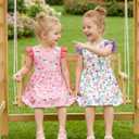 ALISISTER 2-7T Toddler Girl V Neck Dresses Summer Flutter Sleeve One-piece Frock (3-4T, A1 Purple)