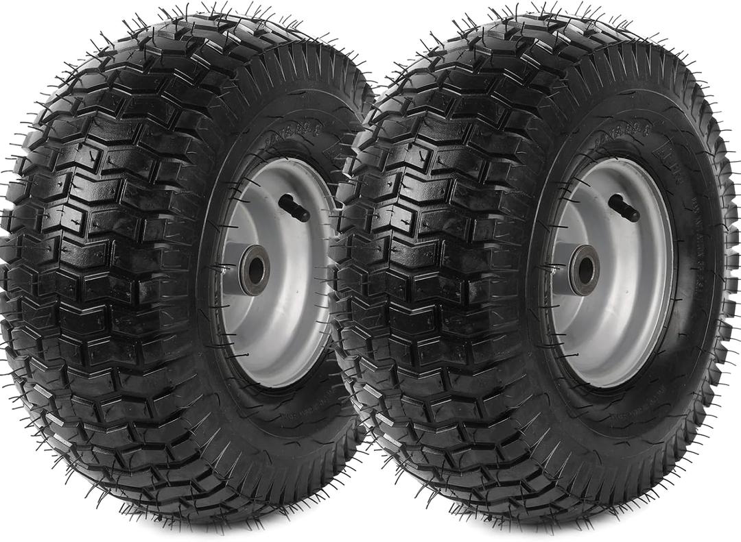 AR-PRO (2-Pack) 15 x 6.00-6 Tire and Wheel Assembly, Replacement Pneumatic Front Lawn Mower Tires for Riding Mower, 3" Offset Hub and 3/4" Bushings, 4Ply, 500 lbs Capacity