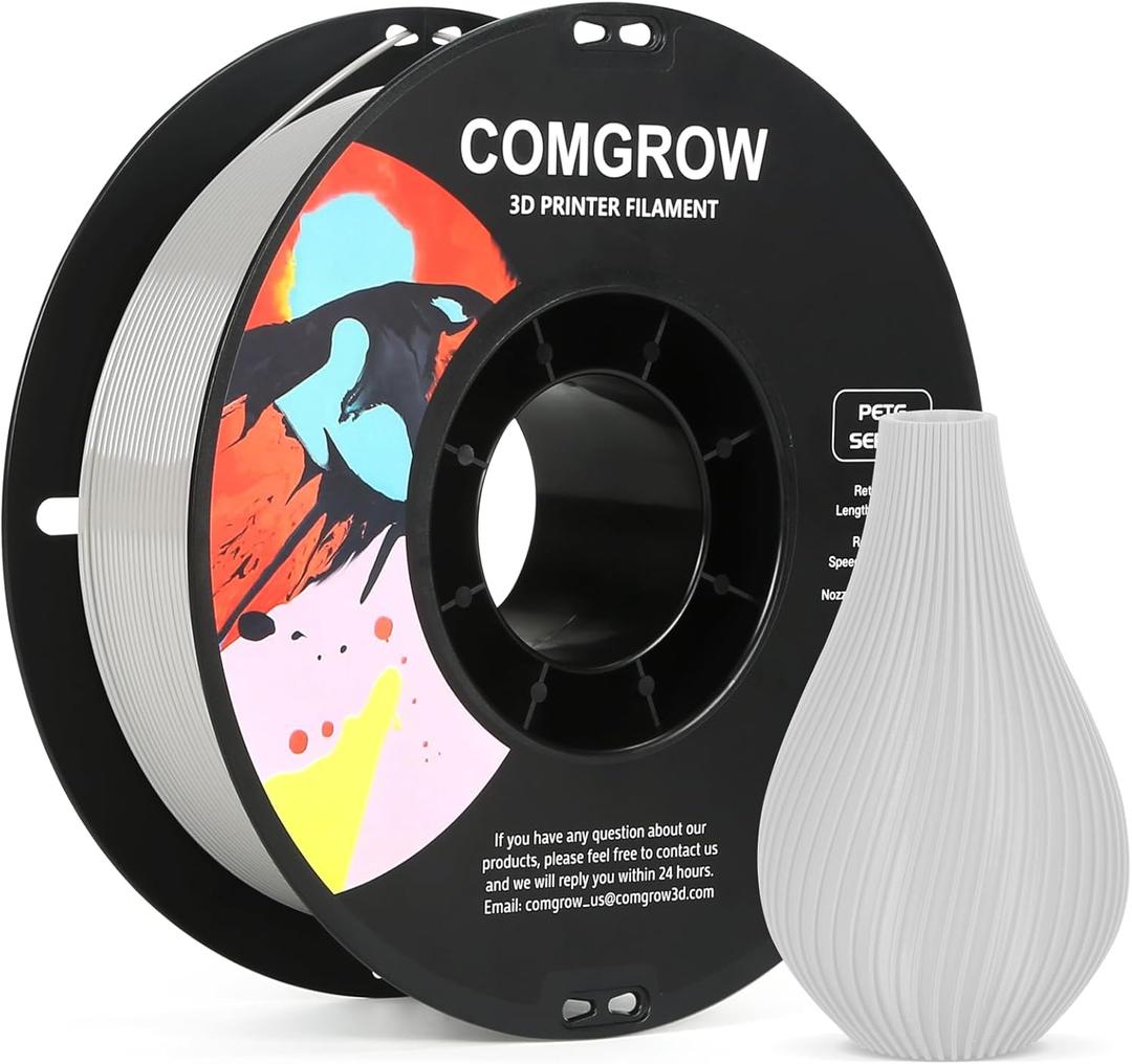 Comgrow PETG 3D Printer Filament 1.75mm, High Precision and Tough 3D Printer Filament 1kg (2.2LBS), Dimensional Accuracy +/- 0.02 mm, Fit Most 3D Printers Grey