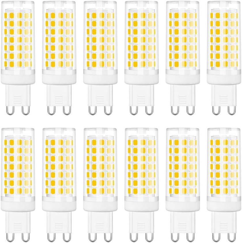 G9 LED Bulb, 6W G9 LED Bulb Dimmable, G9 Halogen Bulb 60 Watt Equivalent, Daylight White 6000K G9 Bulb 550 Lumen, 12-Pack
