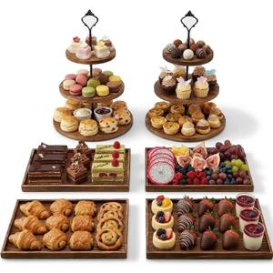 6 PCS Wood Tier Cupcake Display Stand Tower, Dessert Table Display Set, Party Food Display Stand Trays,Treat Candy Table Displays Set,3 Tiered Serving Trays for Party,Cake Stand Set,Cookie Display