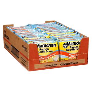 Maruchan Ramen Less Sodium Chicken, Instant Ramen Noodles, Ready to Eat Meals, 3 Oz, 24 Count (Best Before 08/27/26)