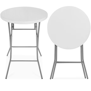 Pureegg Round Cocktail Table - High Top Bar Table (28" Diameter x 43.3" Height) with X-Shaped Support Frame, Foldable & Portable for Parties, Weddings, Events & Home Use, White - 2PCS