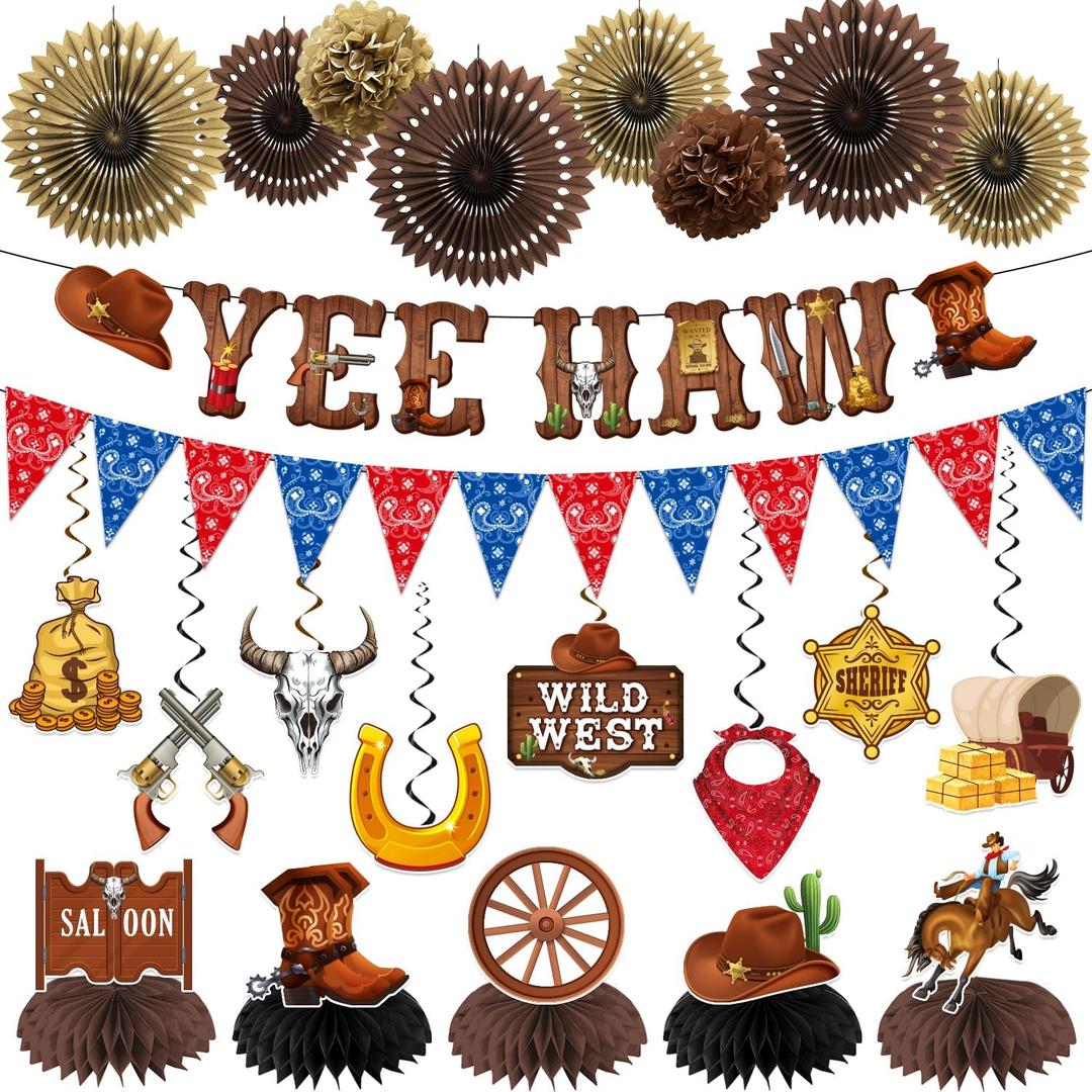 Western Party Decorations, Yee Haw Cowboy Theme Party Decorations Kit for Boys Birthday Cowboy Baby Shower Birthday Party Decor