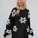 Women's Oversized Fuzzy Sweaters Long Sleeve Crew Neck Knit Soft Pullover Chunky Casual Fall Loose Jumper Top (Black, L)