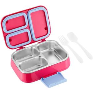 Stainless Steel Leakproof Bento Box Kids, Bento Box Kids Leakproof Double Layer 3 Compartment Container 304 Stainless Steel Lunch Box for School and Office(Rose Red)