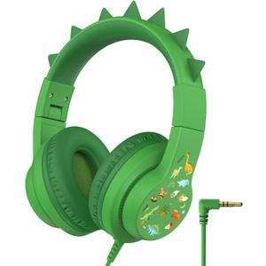 iClever Kids Headphones for School Travel, Safe Volume 85dBA, Stereo Sound Over-Ear for Kid, Foldable 3.5mm Wired Dinosaur Headphones for iPad Computer, HS19S (Green)