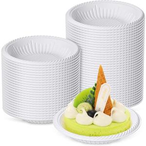 Irenare 200 Count Small Paper Plates 4 Inch Disposable Round Paper Plates Bulk Heavy Duty Mini White Tableware for Dinner Cake Appetizer Holiday Halloween Christmas Party Supplies