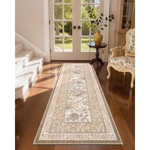 GarveeHome Provence 2x6 Washable Kitchen Runner Rugs Non Slip Vintage Boho Cottage Long Rug for Hallways Bedroom Entryway Bathroom Mat with Rubber Back Pinkish Brown