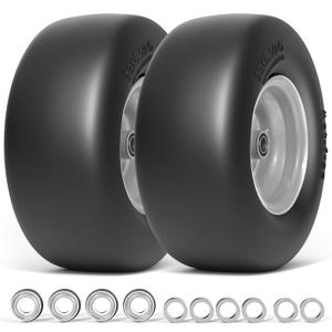 RONPOW 13x6.50-6 Lawn Mower Tires Flat Free, Zero Turn Mower Front Tires for Residential and Commercial, 13x6.5-6 Flat Free Tire and Wheel, 3/4" & 5/8" Bearing, 3.25"-7.65" Center Hub, Pack of 2, Gray