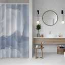 AWERT Small Half Size Stall Shower Curtain with 6 Hooks Shower Stall Curtain 36 x 72 Light Blue Marble Gold 36 inch Shower Curtain for Bathroom/RV and Camper (Blue Marble)