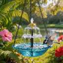 2026 New Solar Cascade Hanging Bird Bath Fountain Outdoor Bowl Bird Bath with Solar Pump, Large Hanging Fountain for Hummingbirds, Gardens, Patio & Backyard (Blue)