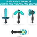 4 Pack Kids Game Role-Play Toy Weapon Set-Sword Axe Pickaxe and Shovel,Perfect Toy Weapons Gift for Halloween Christmas and Parties