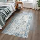 3x5 Area Rugs for Living Room, Machine Washable Rug, Non Slip Vintage Rugs, Low Pile Lightweight Print Rug for Bedroom, Dining Room, Home Office, Blue