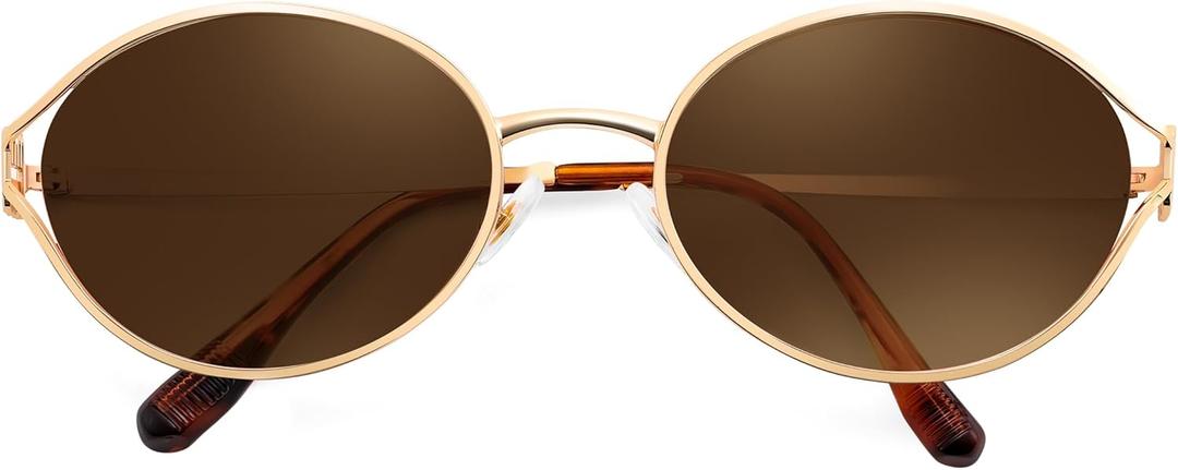 FEISEDY Retro Oval Small Sunglasses for Women Men 90s Trendy Classic Gold Frame Round Shades UV400 Protection B9164