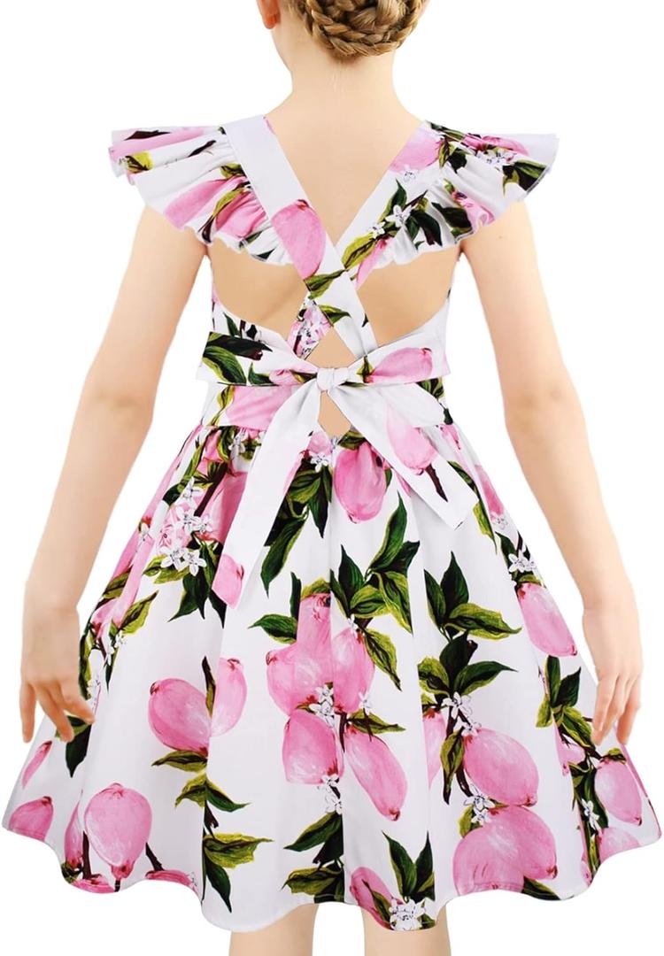 Kid Floral Cotton Girls Dresses Summer Girl Clothes, 11-12 Years, D8 
