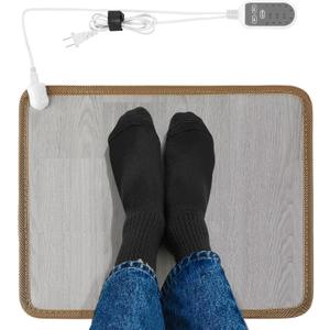 Heated Floor Mat - Foot Warmer Under Desk, 15.7x19.7in Heated Feet Rest for Home Office Desk, Winter 110V Electric Heating Pad with 3 Timers & 10 Adjustable Temperature (Gray)