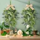 22" Eucalyptus Wreaths for Front Door 2 PCS Greenery Teardrop Swag Spring Summer Wreath with Eucalyptus Olives Leaves Mixed Berry for Farmhouse Home Porch Wall Window Festival Wedding Decor