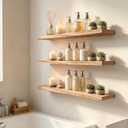 24 Inch Rustic Wood Floating Shelves Farmhouse Wooden Wall Shelves for Bathroom Bedroom Living Room Kitchen Office Set of 4 Light Brown