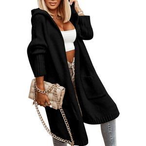 Aoysky Womens Long Cardigans Cable Knitted Open Front Oversized Hooded Outerwear Sweater Coat (X-Large, Black)