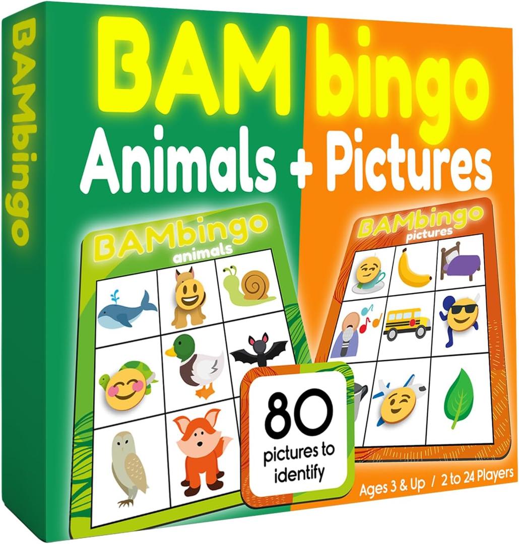 THE BAMBINO TREE Animal and Picture Bingo Game for Kids - Flash Cards Matching Learning Board Game for Ages 3-6 Preschool, Kindergarten & Family Fun