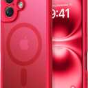 Thomo Magnetic for iPhone 16 Case, [Full Camera Protection] [Compatible with Magsafe] Military-Grade Shockproof, Anti-Fingerprint Translucent Matte Phone Case,Red