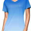 SANTINY Women's V Neck Short Sleeve Shirts Uv Protectioin Moisture Wicking Hiking Workout Athletic T Shirts for Women (Blue, S)