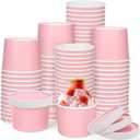 60 Pack 8 Oz Paper Ice Cream Cups with Lids Pink Disposable Dessert Snack Bowls Ice Cream Containers Hot/Cold Safe for Sundae, Frozen Yogurt & Party Supplies