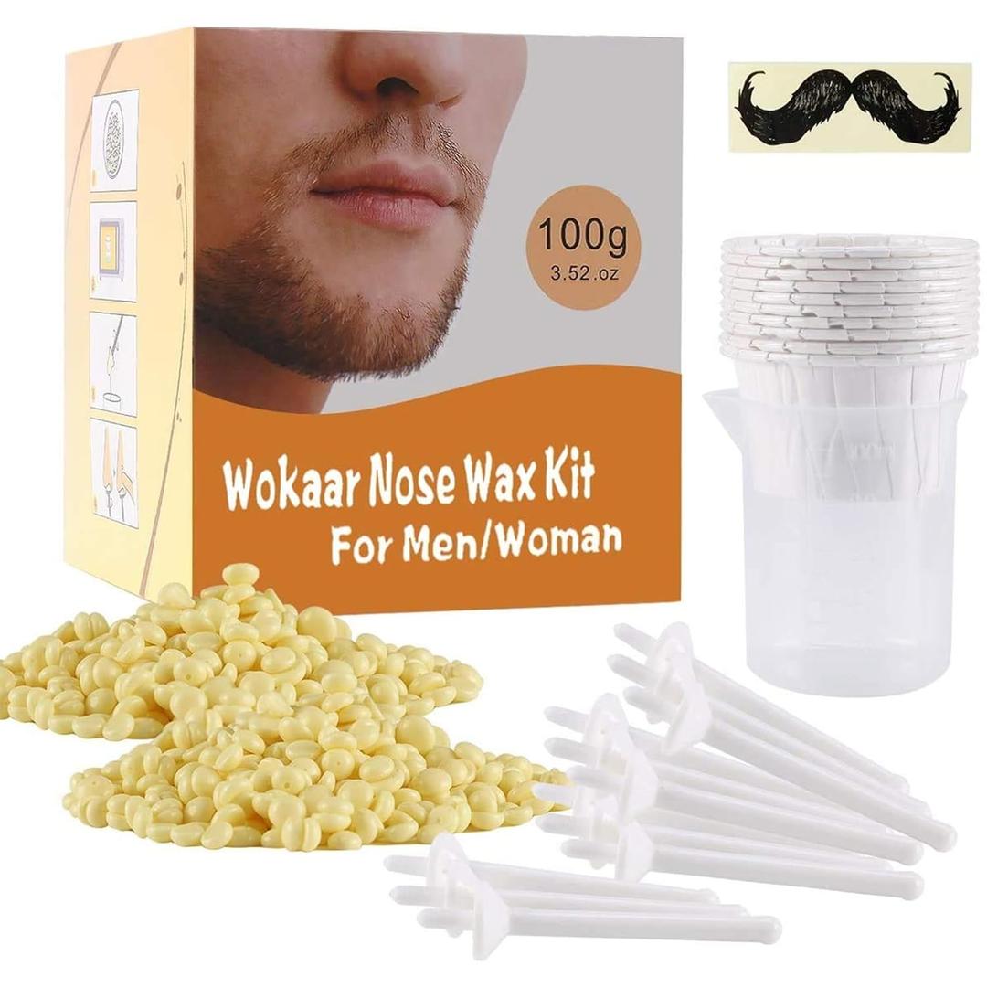 Wokaar Nose Wax Kit for Men & Women | 100g Wax, 30 Applicators (1520 Uses) | Painless Nasal & Ear Hair Removal | Fast 3Min Removal | Safe Hair Remover Kit for Nose & Ear Hair | Waxing Kit for Men