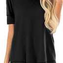 HIYIYEZI Summer Tops for Women Short Sleeve Side Split Casual Loose Tunic Top (X-Large, A-01 Black)