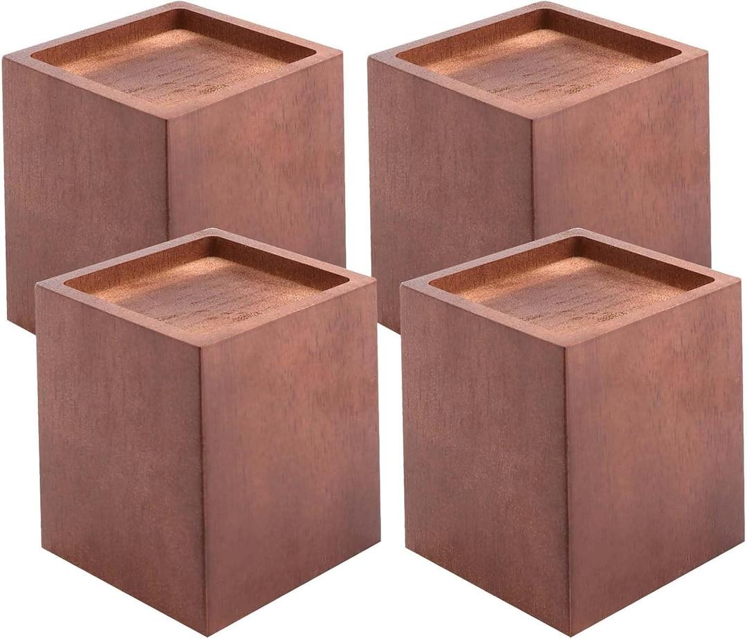 SINJEUN 4 Pack 4 Inch Natural Solid Wood Bed Risers, Square Wood Furniture Lifters, Wood Extenders Stilts for Table, Sofa, Armchairs, Cabinets