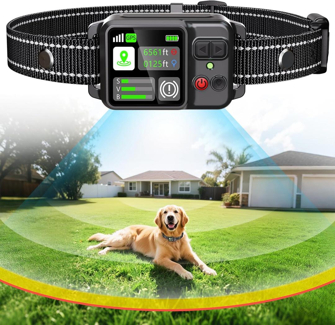 GPS Wireless Dog Fence System - Dog Collar, Circular Fence for Dogs | Adjustable Range from 49 to 6561 ft | GPS Positioning, Protection Mode, 100% Waterproof | for Outdoor Use