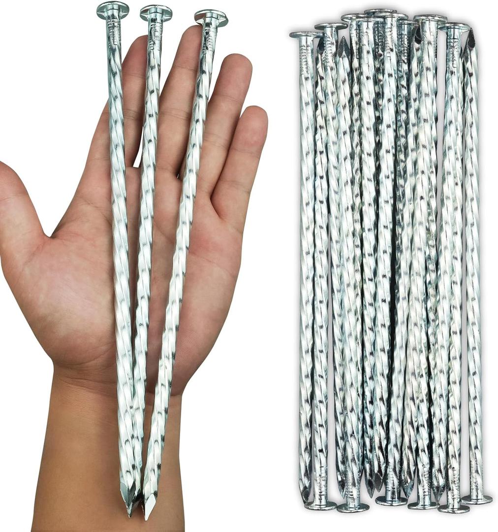 50-Pcs Galvanized Landscape Stakes, 10-Inch Length, 0.7 Inch Extra Large Top, Spiral Metal Anchoring Spikes, for Paver Edging, Weed Barrier, Camping, More