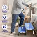 Extra Long Step Stool with Handle for Elderly(22 Inch), Heavy Duty 2 Stepping Stool with Adjustable Handrails for High Beds, Non-Skid Platform Foot Stool for Adults, Seniors, Handicapped (Blue)
