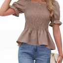 HEYTALALA Womens Puff Long Sleeve Tops Square Neck Ribbed Knit Slim Fit Blouse Basic Tee Tops Elegant T Shirts