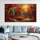 igoodom Large Diamond Art Kits for Adults, Autumn Forest House Large Diamond Painting Kit, Full Drill Round Big Diamond Art Kits, DIY Gem Art and Crafts for Home Wall Decor Gift 27.5 X 15.7inch