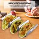 (Set of 4) Taco Holder Rack with Handle, 3 Slot Wave Stainless Steel Taco Stand for Hard & Soft Shell, For Family Party, BBQ & Taco Tuesday