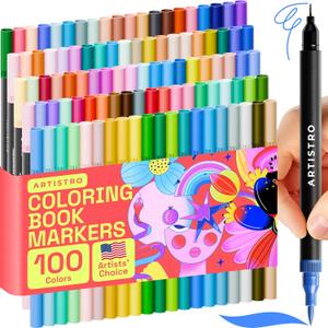 ARTISTRO 100 Brush Marker Pens Coloring Markers for Adults Brush Tip & 0.4mm Fineliner Pens Coloring Markers No Bleeding